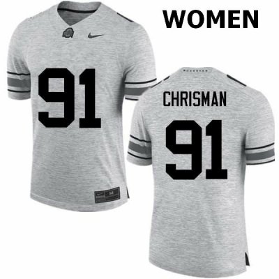 NCAA Ohio State Buckeyes Women's #91 Drue Chrisman Gray Nike Football College Jersey RNH7245JU